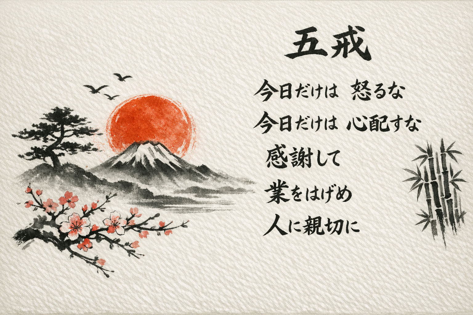 I 5 gokai di Usui scritti in kanji giapponesi